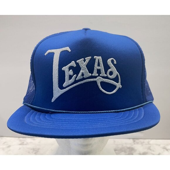 Vintage Texas Snapback Trucker Hat Retro 80s Blue Cap Mesh Back State Pride - Picture 9 of 9